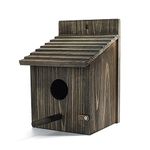 Bird Houses Black Wooden Bird House Wood Bird House for Outside with Pole for Finch, Bluebird, Cardinals, Hanging Birdhouse Garden Country Cottages Bird Box House