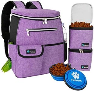 PetAmi Dog Travel Bag Backpack, Airline Approved Dog Bags for Traveling, Puppy Diaper Bag Supplies, Pet Camping Essentials Hiking Accessories Dog Mom Gift, Food Container, Collapsible Bowls, Purple