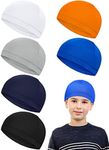 Geyoga 6 Pieces Football Skull Caps for Kids Youth Under Helmet Sports Wicking Cap Running Hat Milk Silk Helmet Liner in Simple Style (White, Grey, Dark Blue, Orange, Navy Blue, Black)