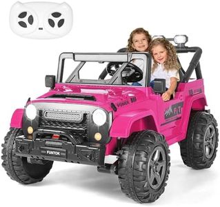 FUNTOK 2 Seater 24V Ride On Truck for Big Kids, 4WD Electric Vehicles w/Remote Control, 4x200W Motor, 20'' Seat, 5 MPH, Truck Bed Storage, LED Lights, Bluetooth Speaker, Battery Car (Pink)