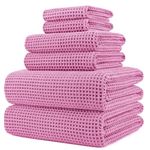 POLYTE Oversize, 60 x 30 in., Quick Dry Lint Free Microfiber Bath Towel Set, 6 Piece (Pink, Waffle Weave)