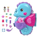 Polly Pocket Dolls & Playset with Pets & 13 Accessories, 2-in-1 Daddy & Me Seahorse Wearable Purse & Animal Toy, Starring Shani