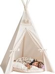 MINICAMP Original Teepee Tent for Kids, Handmade Natural Canvas & Wooden Playhouse Tent for Children & Toddlers, Indoor Sleepover Play Tent for Girls & Boys, Extra-Stable Child Tipi Tent with Tassels