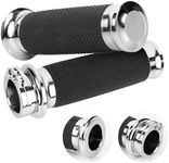 BlueStars 1" Chrome Motorcycle Hand Grips – Compatible with Harley Sportster Softail, Honda Yamaha Suzuki Kawasaki Cruiser Bobber Chopper – Nonslip Comfortable Durable Rubber