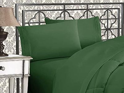 Elegant Comfort Luxurious 1500 Thread Count Egyptian Quality Three Line Embroidered Softest Premium Hotel Quality 4-Piece Bed Sheet Set, Wrinkle and Fade Resistant, Queen, Hunter Green