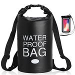 Boat Dry Bags - 10L Waterproof Bag with Waterproof Phone Pouch Case - Adjustable Double Shoulder Straps Backpack Wet Bag for Kayaking Rafting Swimming Skiing Cycling Hiking Beach (Black)