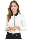 Allegra K Women's Peter Pan Collar Shirt Long Sleeve Vintage Work Top Blouse White Small