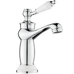 Maynosi Retro Bathroom Sink Taps, Luxury Victorian Basin Mixer Tap with Ceramic Handle, Vintage Faucet for Cloakroom, Include Flexible Tails, Brass (Chrome)