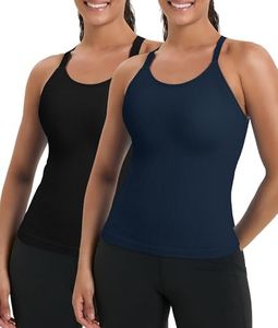 Womens 2 Pack Tank Tops with Built in Bra, Adjustable Racerback Yoga