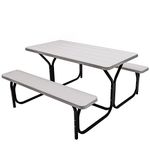 Giantex Picnic Table Bench Set Outdoor Camping All Weather Metal Base Wood-Like Texture Backyard Poolside Dining Party Garden Patio Lawn Deck Large Camping Picnic Tables for Adult (White)