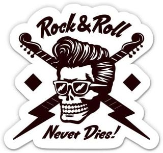 Rock and Roll Never Dies - 3" Vinyl Sticker - for Car Laptop Water Bottle Phone - Waterproof Decal