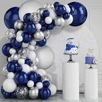 Zesliwy Navy Blue Silver Balloons Garland Kit, Navy Blue White Silver Confetti Balloons Arch Kit for Birthday Party Baby Shower Wedding Graduation Class of 2020 Prom Decorations…