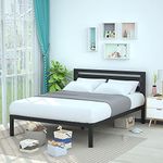 Amazon Basics Metal Bedframe with Modern Headboard - 14 Inch Height for Under-Bed Storage - Wood Slats - Easy Assemble, Queen