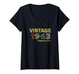 Womens Vintage 1963 Cool 61 Year Old Bday Men Women 61st Birthday V-Neck T-Shirt