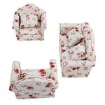 Dollhouse Sofa, 1/12 Scale Dollhouse Accessories Flower Pattern Mini Furniture Sofa Set With Back Cushions(#1)