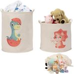 Navaris Red Dinosaur Toy Storage Baskets, Set of 2 - Collapsible Toys & Laundry Kids Hamper - Round Washing Basket Ideal for Baby Nursery and Bedroom - Hampers For Boys and Girls