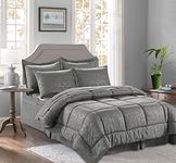 CELINE LINEN 8-Piece Bag Silky Soft Bamboo Design Comforter Bed Sheet Set,with Double Sided Storage Pockets, Full/Queen, Gray