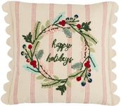 Mud Pie Wreath Striped Emb Pillow, 18" x 18", Multi