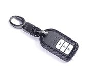 JVCV Car Styling Soft Carbon Fiber Pattern Key Cover Compatible With Honda Push Button Start Smart Key With Keychain, Black