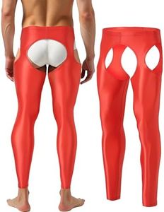 ZONBAILON Shiny Men's Leggings for Rave Party Compression Pants Orange 2XL