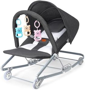 HKAI Baby Bouncer with Canopy, 2-Mode Rocking & Rolling Infant Bouncer Seat, Portable Baby Chair for 0–18 Months (Grey)