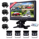 RV Backup Camera 9 inch 4 Split Waterproof IP69 Night Vision with Monitor Back Up Camera podofo Rear View Cameras for Trucks RVs Trailers Pickups Vans Bus Camper