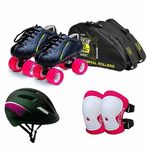 jaspo Skater Girl Eco Outdoor Wheel Shoe Skate Combo (Outdoor Wheel Shoe Skates+ Helmet+Knee+Bag) (Size-4 Uk (Age 10-11 Yrs), Skater Girl Eco), Black