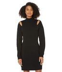 BCBGeneration Women's Mini Long Sleeve Mock Neck Shoulder Cut Out Dresses, Black, Small