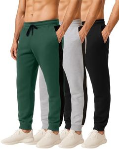 Real Essentials Big & Tall King Size Mens Joggers Sweatpants Fleece Pants Sweat Clothing Pockets Baggy Elastic Cuffed Workout Bottom Athletic Soft Warm Winter Gym Active, Set 5, 3X Tall, Pack of 3