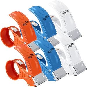 Watersay 6 Pcs 2 Inch Packing Tape Dispenser Gun Heavy Duty Metal Tape Gun for Packing Boxes Wide Packaging Tape Gun for Moving Packing Handheld Sealing Cutter Warehouse Tools, White, Orange, Blue