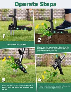 YISSVIC Stand-Up Weed Puller – Stainless Steel 4-Claw, Telescopic Root Remover, Adjustable Non-Slip Handle, Green