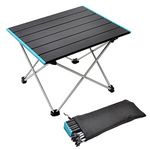 Porssaut Folding Camping Table, Aluminum Alloy Portable Folded Beach Table Picnic Table Outdoor Drink Holder with Carry Bag (Black)
