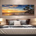 Landscape Canvas Painting Poster Sunset Beach Seascape Print Pictures Living Room Tropical Island Sunrise panoramic Wall Art 50x152cm(20inx60in) inner frame