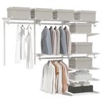 COSTWAY Closet Organiser System, Wall-Mounted Adjustable Metal Rail Garment Rack, Space Saving Clothes Storage Unit for Wardrobe and Bedroom (White, 3 Hanging Rods + 8 Storage Shelves)