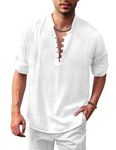 FINIVO FASHION Men's Solid Cotton Blend Full Sleeve Regular Fit Straight Kurta Shirt, White, L, Pack of 1