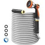 GAINSEN 25ft Stainless Steel Flexible Hose with 10 Functional Nozzles, Metal Garden Hose, Kink and Tangle Free, Puncture and Leak Proof, Lightweight and Durable for Outdoor, Garden