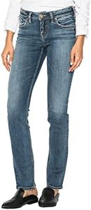 Silver Jeans Co. Women's Suki Mid Rise Curvy Fit Straight Leg Jeans, Medium Sandblast, 29W x 32L