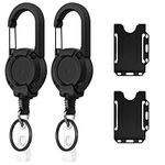 2 Pack Heavy Duty Retractable Keychain, Retractable Lanyard Retractable Keyring Badge Reel with 25” Thick Steel Cord(Holds 8 Ounces) and 2 Pack Id Badge Holder