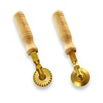 La Gondola Set of 2 Homemade Pasta Cutters - Festooned & Smooth Wheels | Pasta Making Tools for Home & Business | Brass & Natural Wood | Easy to Use Pasta Cutting Tools | Ravioli Cutters Made in Italy