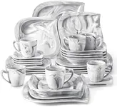 MALACASA Marble Grey Dinnerware Sets, 30-Piece Porcelain Dinnerware Set, Modern Plates and Bowls Set with Dinner Plate, Dessert Plate and Salad Pasta Bowl, Cup and Saucer, Service for 6, Series Elvira