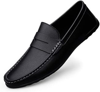 Men's Loafers Flat Breathable Casual Leather Moccasins Handmade Slip On Driving Business Shoes Black Size 8.5