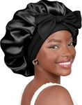 YANIBEST Silk Bonnet for Sleeping Women Satin Bonnet Double Layer Satin Lined Hair Bonnets with Tie Band Curly Natural Hair Black