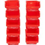 The Workplace Depot Plastic Picking Bins, Semi Open Fronted Stackable Parts Storage Pick Containers (Red)