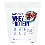 LEANFIT WHEY PROTEIN Natural Chocolate - 100% Whey Protein Powder, 24g Protein Per Serving - Grass-Fed, Gluten-Free, BCAAs, Amino Acid - 58 Servings, 2kg Bag