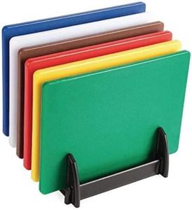 BAKI Commercial Plastic Cutting Board,Color-Coded(Set of 6 and Rack),18X12Inch(45X30CM),0.4-Inch(1CM) Thick, Increased Surface and Thickness, Best to Slice,Chop,Peel and Cut.