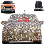 AUTOUNIKO Waterproof Car Body Cover for Hyundai Creta with Mirror and Antenna Pocket and Soft Cotton Lining (Full Bottom Elastic Triple Stitched) (Jungle Print with Red Piping)