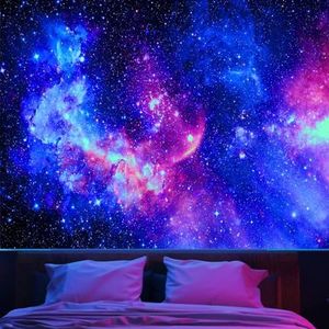 Blacklight Galaxy Tapestry for Bedroom Aesthetic Space Starry Sky Stars Universe Backdrop Black Light Poster Decor Wall Hanging Glow in the Dark Tapestry for Living Room Dorm Home Decoration(51"X60")