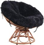 HOMBYS Shaggy Cover for Papasan Cushion, Fluffy Plush Faux Fur Zippered Slipcover Only, Removable and Machine Washable Chair Cushion Covers with 8 Ties (Fit 50-52inch, Black)