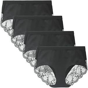 LIQQY Women's 4 Pack Combed Cotton Breathable High Rise Lace Full Coverage Brief Panty Underwear