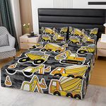 Erosebridal Boys Excavator Bed Skirt Queen Size, Tractor Bedskirt for Kids Children Girls, Heavy Machinery Truck Crane Bed Skirts Construction Vehicle Bedding Luxury Bedroom Decor, Gray Yellow